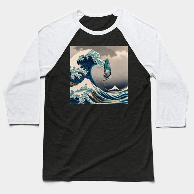 Kanagawa Windsurfing - Wave Rider Baseball T-Shirt by Edd Paint Something